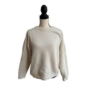 Vintage Eddie Bauer Men's Fisherman Sweater M Tall Heavy Knit Cotton Cream